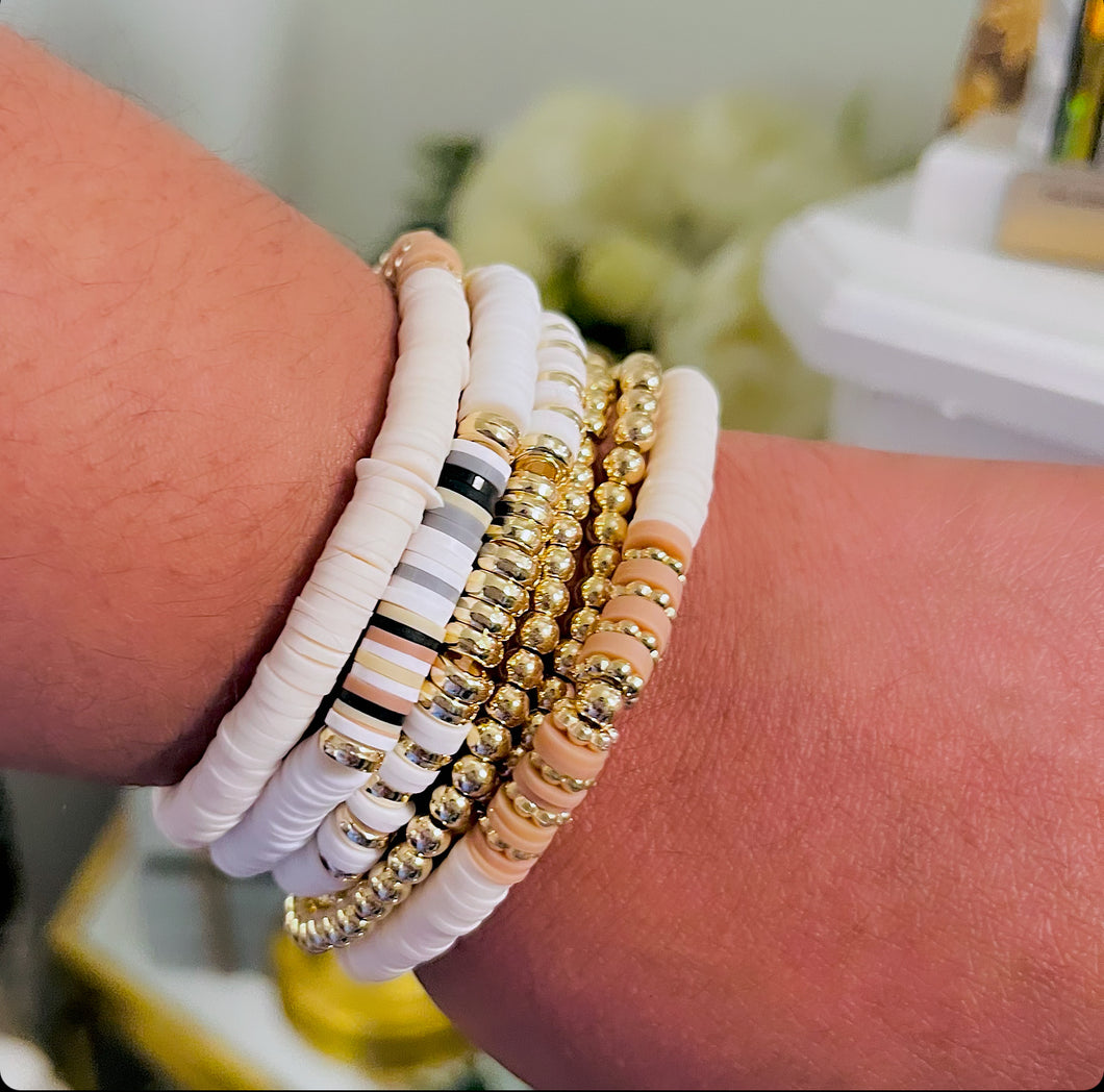 White Clay Beaded Bracelet Set