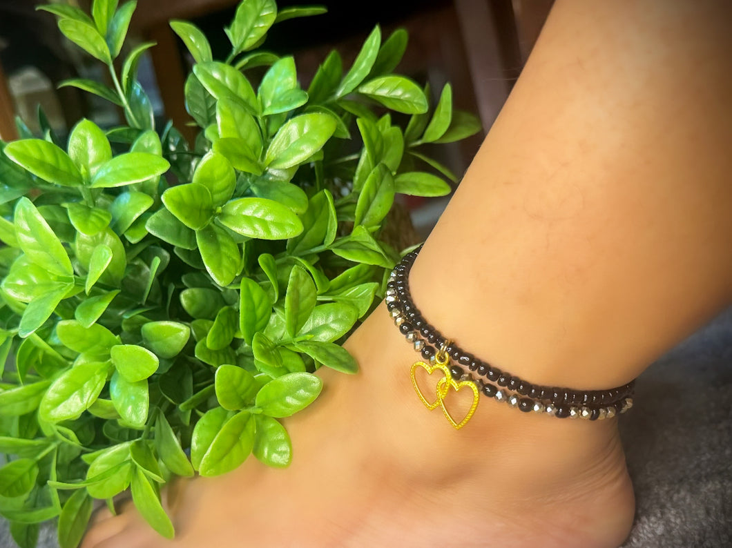 Gold & Black Anklet Set